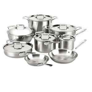 ALL CLAD D5 Stainless Brushed 5-ply Bonded Cookware Set; 14 piece Set